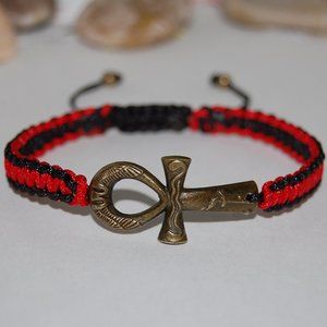 Ankh Cross Bracelet,Drawstring Bracelet,Bronze Ankh Cross Bracelet,Ankh Cross